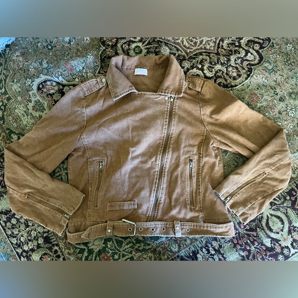 EUC Pink Lily Dreaming Of You Brown Corduroy Moto Jacket - Size M - Picture 5 of 17